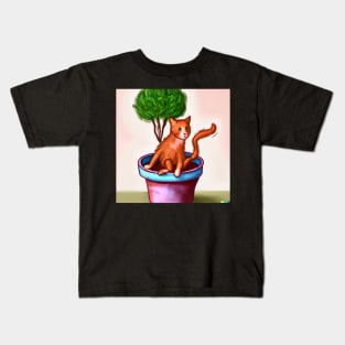 Cat Design- Tree, Plant and cat Kids T-Shirt